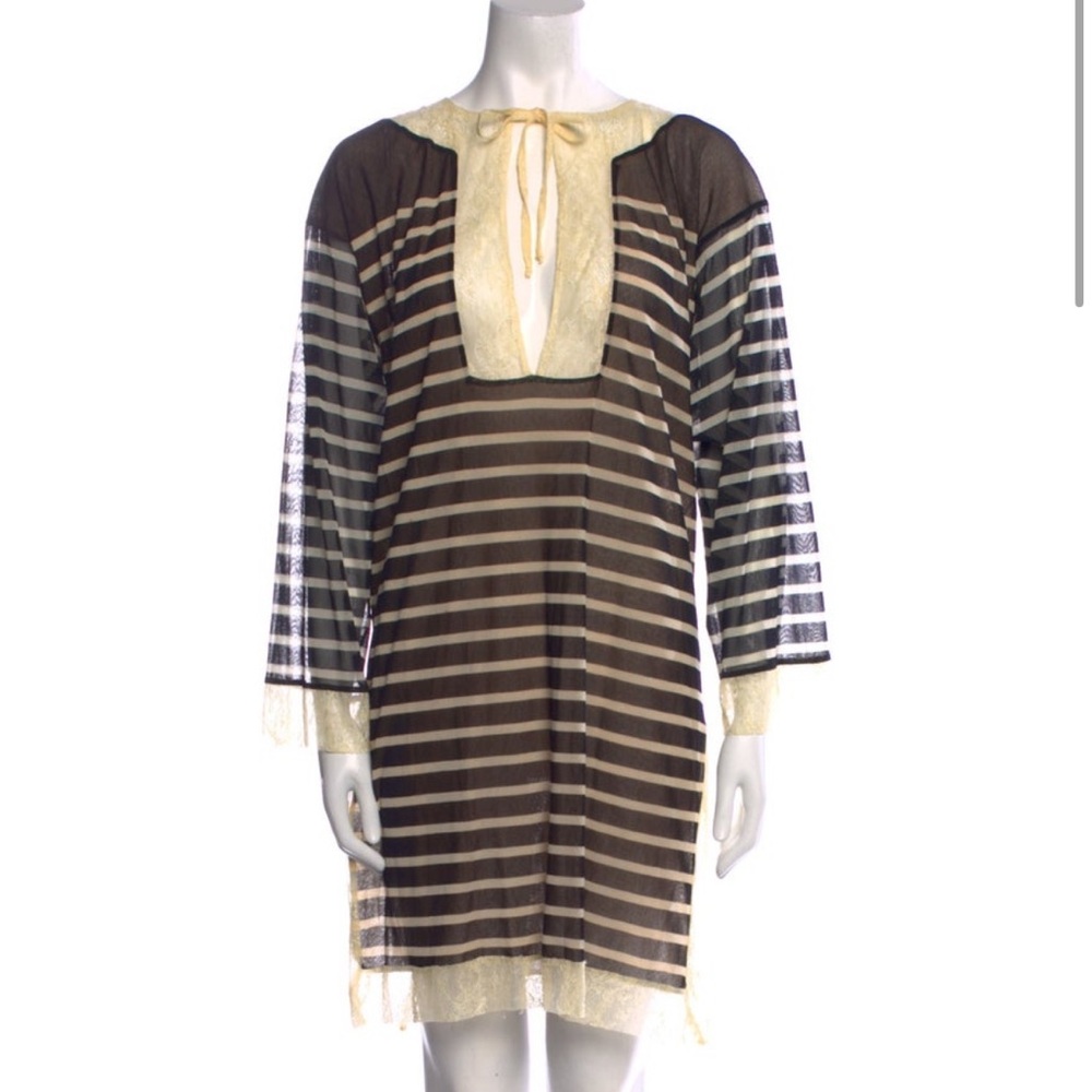 Striped Sheer Dress with Lace Accents